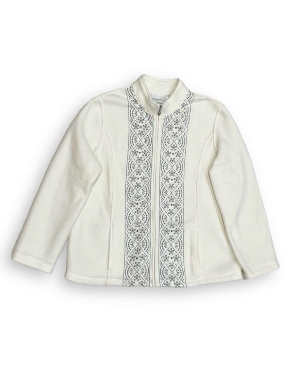 Alfred Dunner Cream Fair Isle Fleece Full Zip Jacket Large